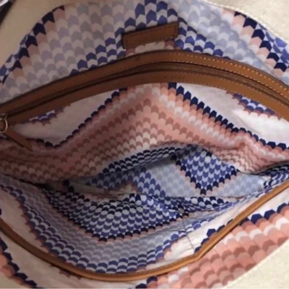 Stella & Dot Blue and Tan Geometric Tote